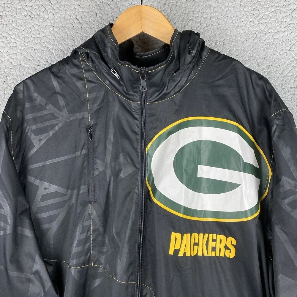 Reebok Green Bay Packers Rain Jacket Mens XL Windbreaker NFL Full Zip Hooded